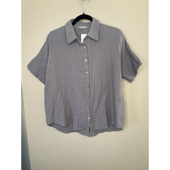 NWT Fun2Fun Womens Gretchen‎ Grey Button-Up Shirt M 100% Cotton Short Sleeve - Picture 1 of 6
